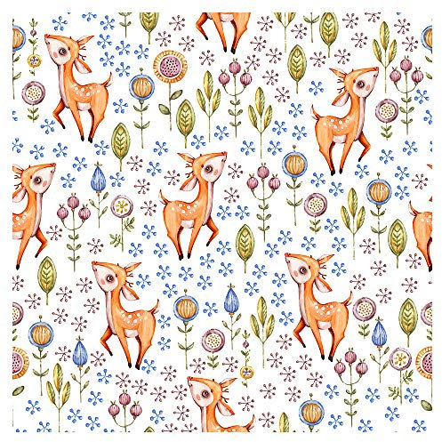 murando PREMIUM Vlies Tapete Deko Panel Fototapete Wanddeko Kinderzimmer 10 m Tapetenrolle Mustertapete Wandtapete modern design - Tiere Hirsch Blumen Zweige Wald g-B-0214-j-a