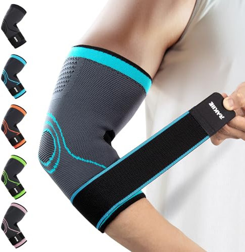 Rakiie Gomitiera per Tendinite, 2 Pezzi Tutore A Compressione per Uomini Donne, Tendinite e Gomito del Tennista, Gomito per Alleviare il Dolore Blu (L)