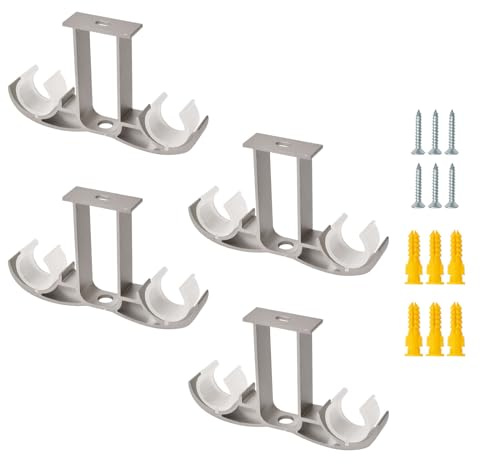 UFURMATE Staffe per asta da tenda, 4 staffe di montaggio a soffitto in lega di alluminio, staffe doppie per tende da finestra, staffe a sospensione per aste da tenda da 24 a 30 mm (grigio)