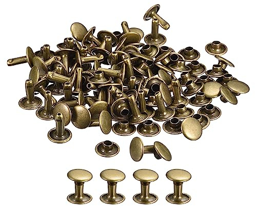 QUARKZMAN 100 Sets Ledernieten, 10x10mm Doppelt Kappe Nieten Metallnieten Runde Nieten Hohlnieten Niete für Lederhandwerk Reparatur DIY Geldbörsen Gürtel Taschen Schuhe, Bronzeton
