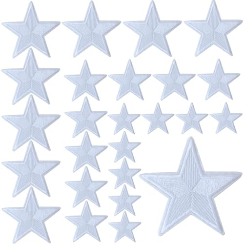 GYGYL 24 Pieces Star Iron on Patch, Embroidered Sew on/Iron on Patch Applique for Clothes, Dress, Hat, Jeans, DIY Accessories(White)