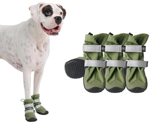 Spark Paws Wasserabweisende Hundeschuhe für mittelgroße und große Hunde, rutschfeste reflektierende Hundestiefel für Regen, Schnee, Wandern, 4er-Set - Green, D