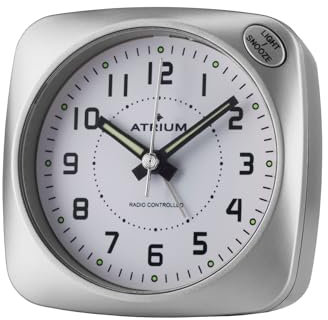 Atrium Funkwecker Analog Quarz ohne Ticken große Zahlen sehr deutlich mit Licht und Snooze Silber A610-19