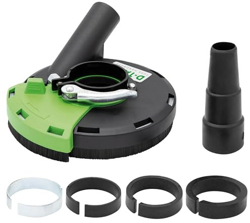 D-TACK Absaughaube mit Bürstenkranz für Winkelschleifer | Schleiftöpfe ø 115 & 125 mm | Dunstabzugshaube für atemwegsschonendes Schleifen | Inkl. Adapter für Staubsauger & Winkelschleifer
