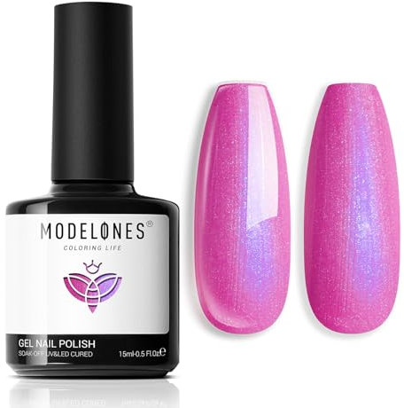 modelones UV Nagellack Rosa, 15 ML Gellack Chameleon Hot Pink Gel Nagellack, Soak Off Langlebige Maniküre Uv Lack Salon Heimgebrauch Nail Art DIY