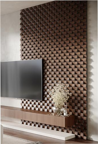 18 Pack — Acoustic Slat Wall Stripes | DIY Wall Decor Art | Seamless Appearance 3D Mosaic wall Puzzle | Wooden (HDF) Decorative Diffuser | Color: (Nut, ZARINA)
