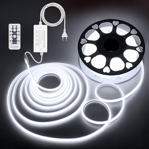 ALITOVE Kaltweiß Dimmbar COB LED Streifen 30m 230V Direkt Aussenbereich | Wasserdicht IP67, 6000K, 288LEDs/M, für Garten Terrasse Bad Wohnzimmer und DIY-Projekte, Nicht Selbstklebend, Keine APP