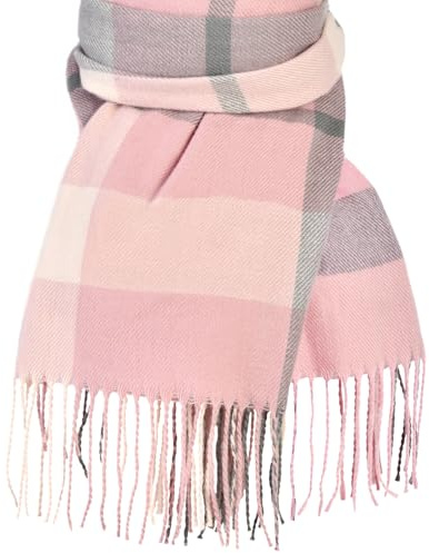 Schal für Damen – Winter-/Herbstschal, modisch, lang, kariert, Kaschmir-Gefühl, Decke, Pashmina-Schals, Rosa und Grau, Einheitsgröße