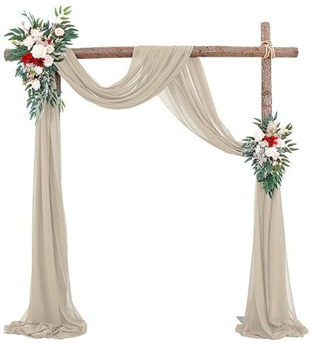 SYSUII Querbehang Chiffon Tüll Foto Hintergrund - 2 Stück 50 * 570cm Hochzeit Vorhang Deko Hochzeitsbogen Gardinen Freihanddeko Dekoration für Party Hochzeit Geburtstag Taufe Fotografie -Grau Beige