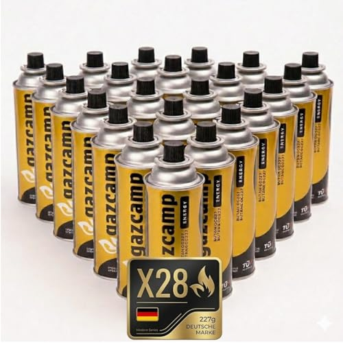 Gazcamp GC227 Gaskartusche 227g Butangas MSF-1a Bajonett Ventil für Campingkocher, Gaskocher, Gasheizung, Unkrautbrenner (28 Kartuschen)