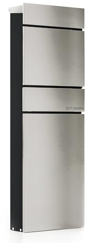 Wiltec Boîte aux Lettres et Colis avec Porte journaux Verrouillable 395 x 142 x 1150 mm Couleur Anthracite et Grise Usage Domestique Courrier Journal