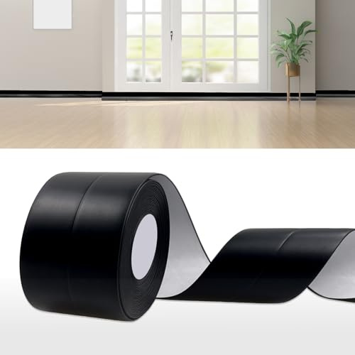 DIKARIYA Plinthe Souple Autoadhésive, 23x32mm 6m Noir Plinthe PVC Adhesive Cuisine, Plinthe PVC Souple Convient pour Cuisine et Salle de Bain, Flexible Ruban Autocollante d'étanchéité en PVC