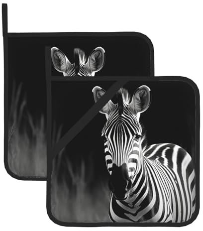 Pot Holders Set of 2 Kitchen Heat Resistant Potholders with Loop Waterproof Hot Pads Thickened Oven Pot Holder Zebra Pot Holders for Cooking Baking Grilling BBQ BBQ 8 x 8 Inch