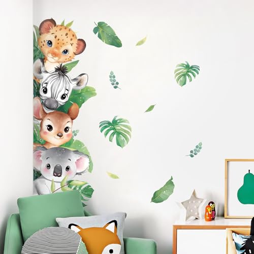 Tanlaby Wandtattoo Waldtiere Cartoon Dschungel Zebra Löwe | Cartoon Tiere Safari für Babyzimmer Kinderzimmer Schlafzimmer Wohnzimmer