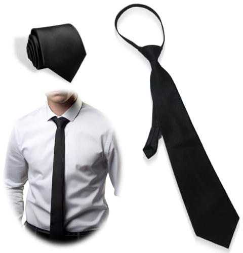 JEYORZY Cravatta da uomo con chiusura lampo, Cravatta da Uomo Nera, con Cerniera Regolabile, Pre-Legata, Tinta Unita, Uniforme, per Business Casual