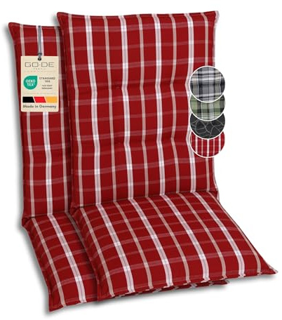 GO-DE Textil Bequeme und attraktive Polsterauflagen für Mittellehner-Gartenstühle (2er-Set, Karo rot, Mittellehner)