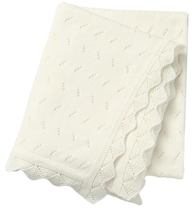 Loyfoky Coperta lavorata a maglia per bambini, 100% cotone, morbida, traspirante, per bambini, neonati, fascia, lettino, bianco, 100 x 80 cm