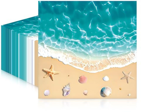 20pcs Sea Shell Paper Party Napkins Serviette,Disposable Cocktail Serviettes Napkins Patterned, 2-Ply, 13 x 13, Recyclable,Soft Hand Paper Towels for Birthday,Beach Ocean Themed Party,Hawaii,Wedding