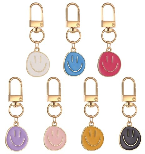 7 Stück für Smile Face Schlüsselanhänger Lustige Auto Schlüsselanhänger für Autoschlüssel, Happy Face Geburtstagsgeschenk für Männer Frauen Lustige Geburtstagsgeschenke, Auto Schlüssel Anhänger