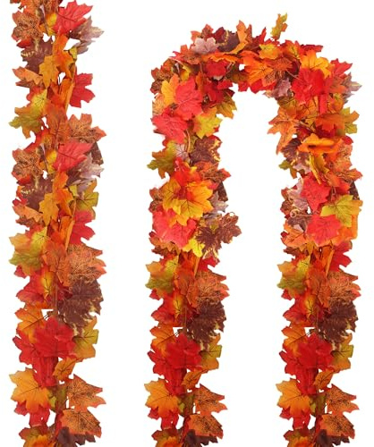 2 guirnaldas Artificiales de Hojas de Arce de 175 cm, decoración otoñal, con 4 Ganchos autoadhesivos, adecuadas para Acción de Gracias, Halloween, Navidad, Bodas y Fiestas