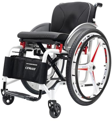 CFMAIF Silla de Ruedas de tránsito, para Adultos, Aluminio, Plegable, Autopropulsable, Frenos de Mano, Ultraligera, Antivuelco(40cm/15.7in Seat,White)