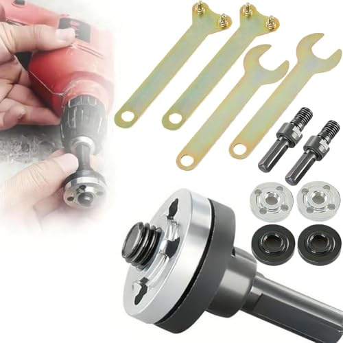 Grinder Flange Angle Wrench Spanner with Metal Lock Nut and Connecting Rod Shank Mandrel Arbor Adapter Repair Kit Tool,Conversion Angle Grinding Adapter Connecting Rod Kit for Electric Drill Grinders