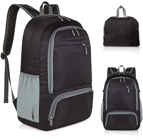 Wihozte Foldable Travel Backpack 30L Hiking Backpack - Waterproof Rucksack, Lightweight Foldable, Multi-Scene Use Work Outdoor Cycling Camping Walking Sport Daypack, Men & Women Large Bag