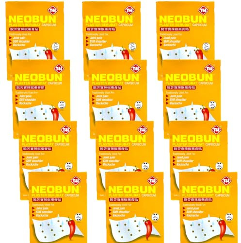 Neobun Capsicum – 12-pack värmeplåster 110 x 180 mm – naturligt thailändskt Capsicum-plåster med värmeeffekt – för fysiskt välbefinnande och avkoppling