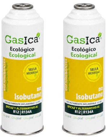 All4sale - 2 envases GasIca Ecológico, Kit de 2 Botellas Refrigerantes con Detector de Fugas, Compatible con R12/R134A, 226g cada envase.