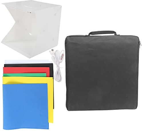 40 cm LED-Faltbarer Leuchtkasten, Fotografie-Softbox mit Einstellbarer Helligkeit, 6 Farben Hintergrund für kleine Objekte, 140 Stück Lichtchips, 10-stufige Helligkeitsregelung,