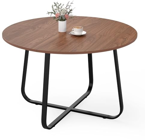 yeshine Runder Esstisch für 4-6 Personen, 120cm Esszimmertisch mit Metallfuß, Küchentisch für Esszimmer, Wohnzimmer, Vintage Braun