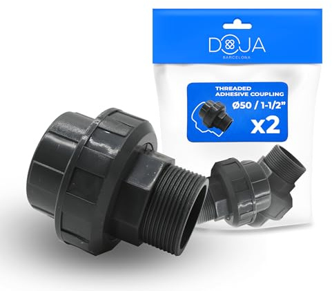 DOJA Barcelona Manguito Adhesivo Ø50mm con Rosca PVC - 1 1/2 - Pack 2 - Fácil Instalación - Conexión Roscada - Manguito Roscado, Anticorrosión, Resistente y Excelente Adaptación - Manga PVC