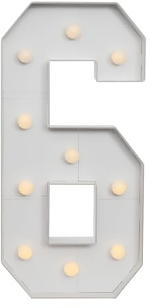 Números LED iluminados, número grande de 100 cm con bombillas, 0 1 2 3 4 5 6 7 8 9 número luminoso, con caja de batería, 2000-3000K, para graduaciones, bodas (6)