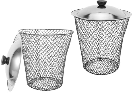 HIAKDOFT Contenedores de Compostaje Enterrados de Metal con Tapa, 2 Unidades, Cubo de Basura para Patio Resistente Intemperie, Compostador de Lombrices para Jardín y Compostaje al Aire