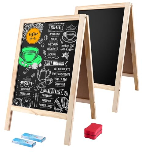 CYEER 2 Stück Kreidetafel Aufsteller 25 x 40 cm, Holzrahmen Tafeln zum Beschriften mit Kreide und Schwamm, Kleine Menütafel für Café, Buffet, Hochzeit, Küche, Bar und Marktstand