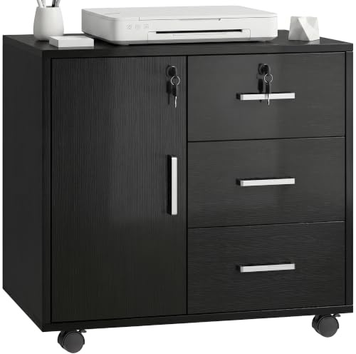 HOMCOM Caisson Bureau Verrouillable avec 3 Tiroirs 40 x 60 x 56 cm Noir