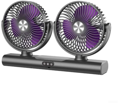 Ventilatore a doppia testa, ventilatore portatile a doppia testa con luce, ventilatore da scrivania ricaricabile USB-C a 3 velocità per casa, ufficio, viaggi, ventola di raffreddamento compatta da