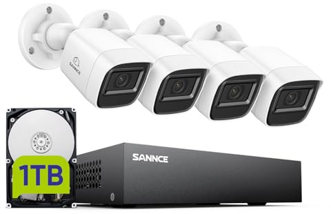 SANNCE 8CH 1080P Security Camera System DVR and 4x2.0MP Indoor Outdoor IP66 Weatherproof Bullet CCTV Cameras with IR 100ft Night Vision LEDs, Easy Remote Access,Home Surveillance System（1TB HDD）