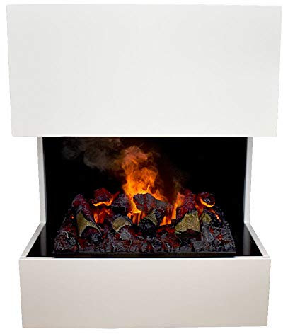 GLOW FIRE Kästner Elektrokamin mit Knistereffekt|Opti Myst Cassette 600 mit Holzdeck | 3D Wasserdampf Kamin, Elektrischer Kamin mit Fernbedienung, Regelbarer Flammeneffekt, Weiß