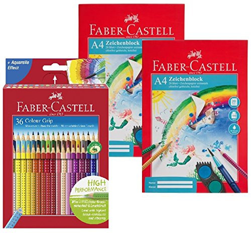 Faber-Castell 112442 - Buntstift Colour Grip, 36er Kartonetui + 2x Zeichenblock A4