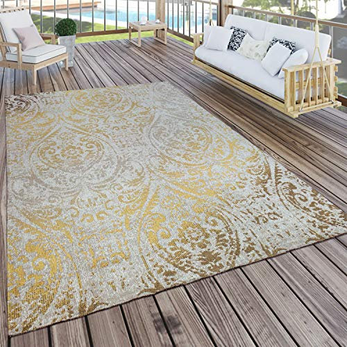 Paco Home In- & Outdoor Teppich Modern Shabby Chic Stil Terrassen Teppich Gelb, Grösse:120x170 cm