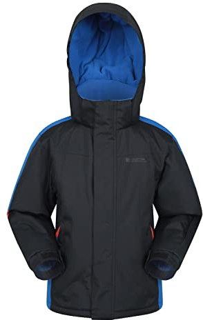 Mountain Warehouse Raptor Kids Ski Jacket - Snowproof, Fleece Lined Snow Coat with Hood - Boys and Girls Winter Warm Skiing, Snowboarding & Outdoors Jet Black Kids Size 7-8 Years