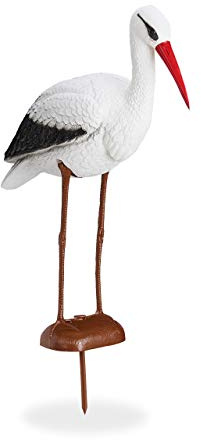 Relaxdays 2 x Figuras Decorativas Cigüeña, Adorno Jardín o Estanque, Estatua Ahuyenta Garzas, 80 x 22 x 64 cm, Blanco y Rojo