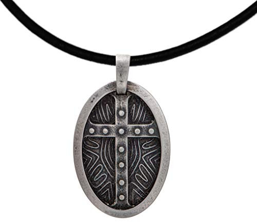 Keltischer Mittelalter Anhänger Schutz-Schild mit Kreuz-Anhänger 925 Sterling-Silber für Herren Mit Lederband - Länge 38 cm.