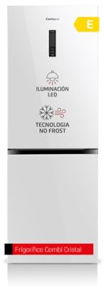Corberó - Frigorífico Combi | CCHGL185NFW | No Frost | 323L | 185cm | Display Puerta | Fresh Box | Cajón Crisper | Botellero 4 botellas | Estantes cristal | Luz Led | Cristal Blanco