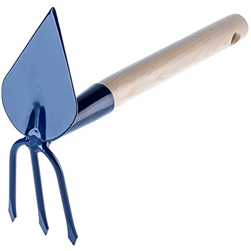 KADAX Zappa da Giardino in Metallo con Manico in Legno, Doppia Zappa per Il Giardino, per allentare, areare e giurare Il Terreno (Corta, a Forma di Cuore, 3 Denti, con Manico in Legno)