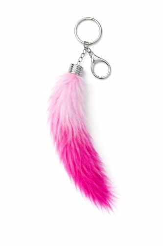 graent Fuchsschwanz Schlüsselanhänger aus Kunsthaar – 25 cm, Pink – Stylischer Pompon/Taschen‑ & Schlüssel‑Accessoire für Damen & Herren