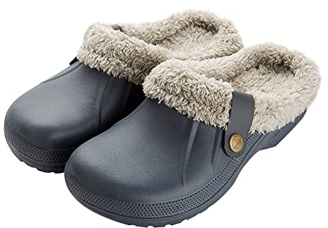 RXLLDOLY Winter Clogs Gefüttert Damen Herren, Warme Hausschuhe Wasserdicht Pantoffeln Plüsch Slider, Unisex Paare Weiche Bequeme rutschfeste Outdoor Winterschuhe Gartenschuhe