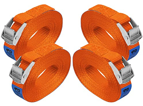 Zurrgurt Spanngurt Befestigungsgurt Klemmverschluss Befestigungsriemen orange - belastbar bis 250 kg DIN EN 12195-2, 4er Pack 2.5 cm x 6 m
