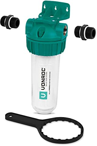 VONROC Préfiltre 25cm - Pour Pompe à Eau et Installations Hydrophores - Filtre Anti-Sable et Saleté - 4300l/h Max. - 10 Bars - Filtre Secondaire Universel - Puit & Jardin